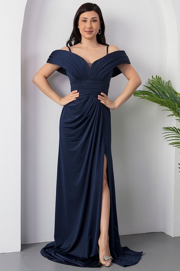 Göğüs Pliseli Yırtmaçlı Abiye Elbise ECR5474 - 6