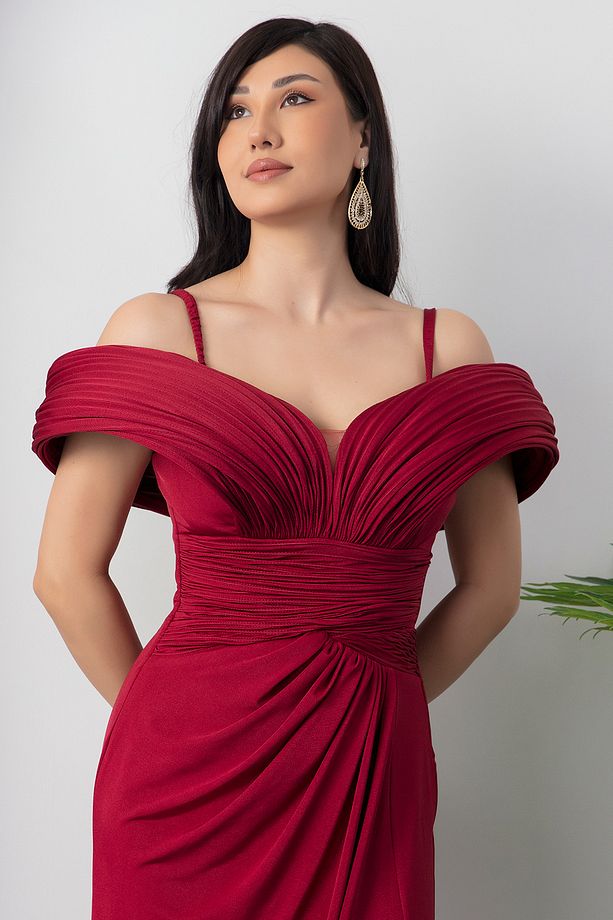 Göğüs Pliseli Yırtmaçlı Abiye Elbise ECR5474 - 2