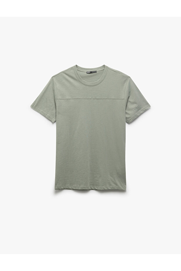 Short Sleeve Stitching Detail Cotton Crew Neck Slim Fit T-Shirt