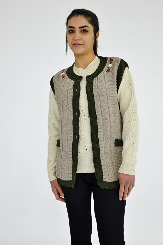 Çift Renk Triko Yelek - 4