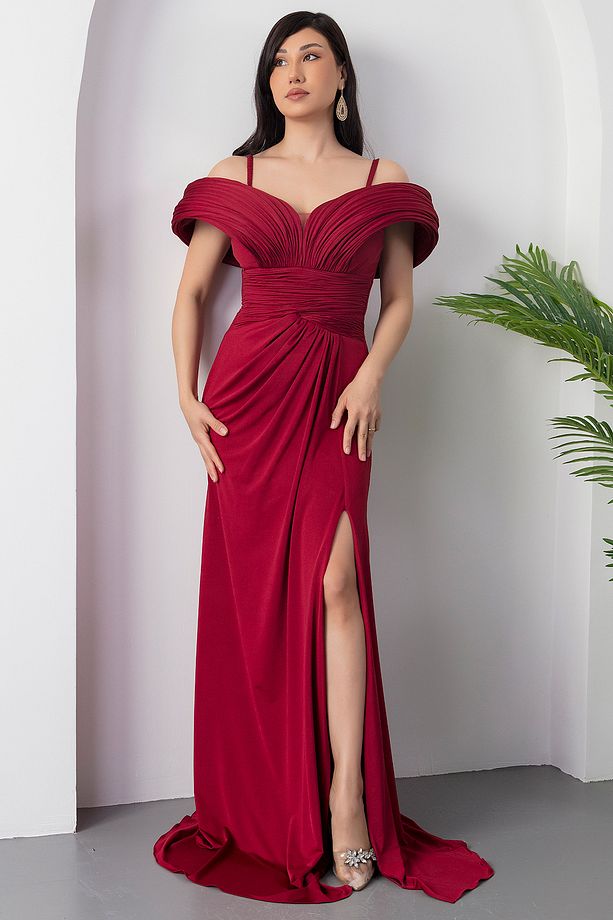 Göğüs Pliseli Yırtmaçlı Abiye Elbise ECR5474 - 6