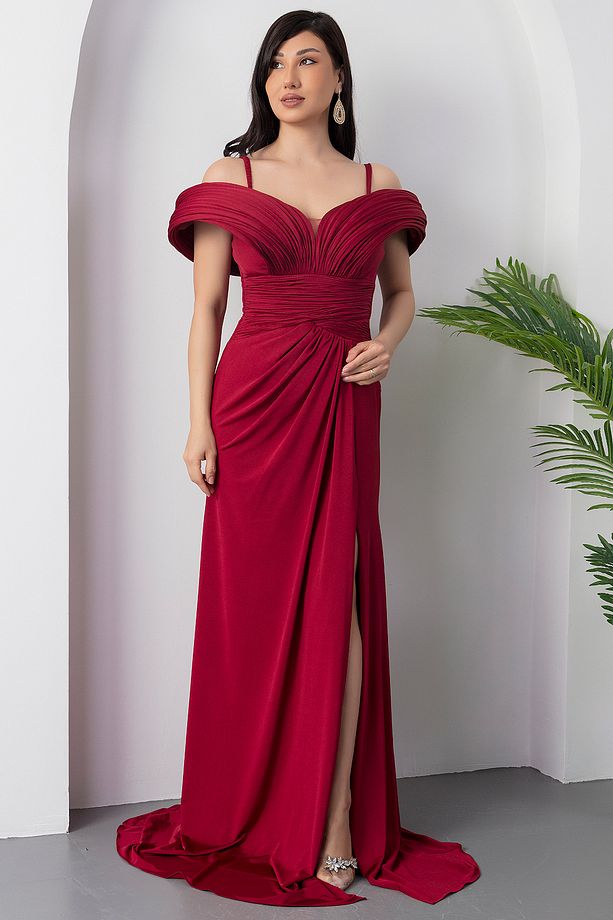 Göğüs Pliseli Yırtmaçlı Abiye Elbise ECR5474 - 5