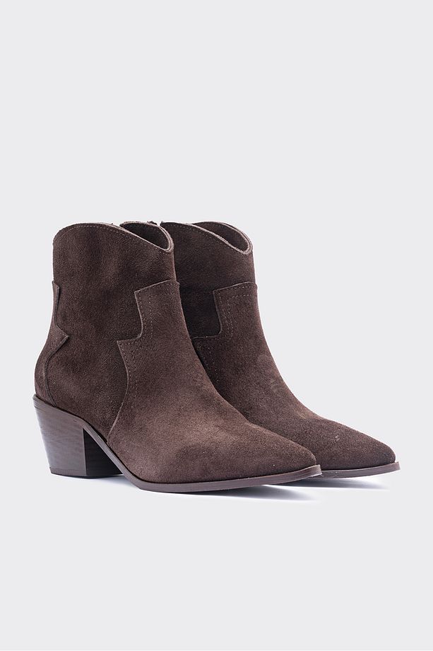 Glam Kahverengi Süet Hakiki Deri Western Kadın Bot - 2