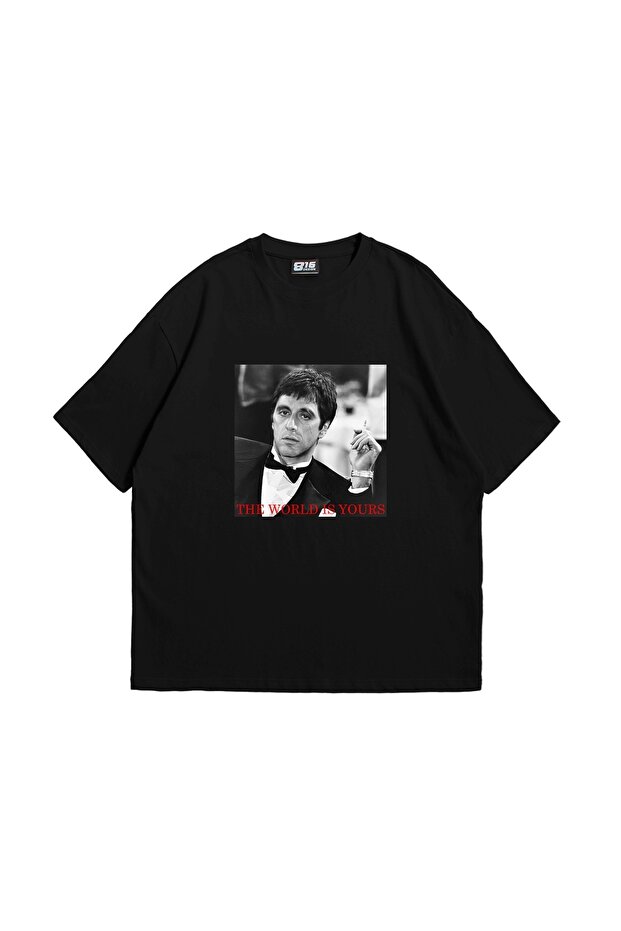 The World Is Yours Printed Oversize Unisex Black Tshirt