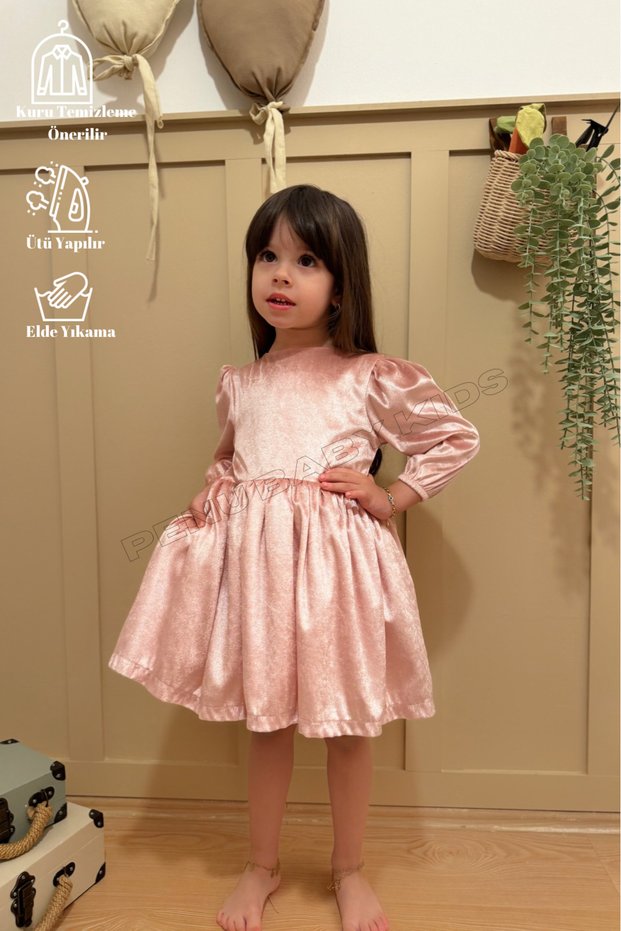 Powder Velvet Plain Dress Baby Girl - Velvet