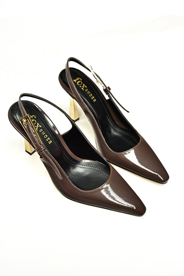 S752098708 Barna lakkbőr, vastag sarkú női cipő - 4