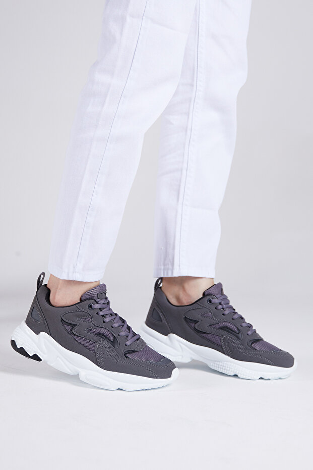Unisex Füme Rahat Kalıp Yüksek Taban Bağcıklı Spor Ayakkabı - 4