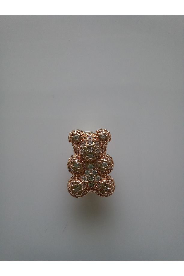 KADIN GOLD RENK  ZİRKON TAŞLI AYICIK FİGÜRLÜ ÇELİK CHARM - 1