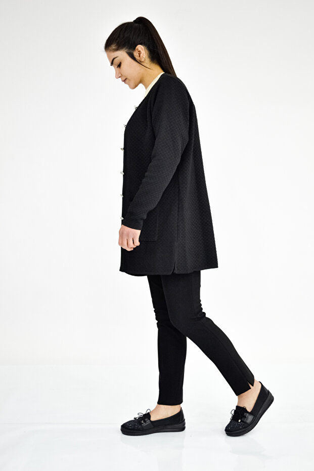 Self Patterned Crew Neck Jacket - 3