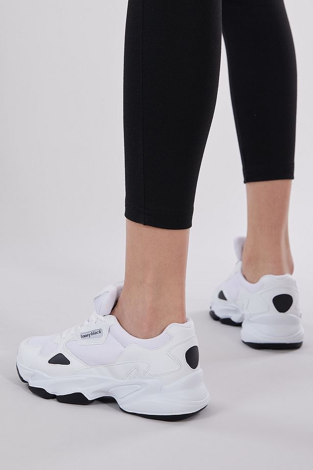 Unisex Beyaz Siyah Rahat Kalıp Yüksek Taban Bağcıklı Spor Ayakkabı - 5