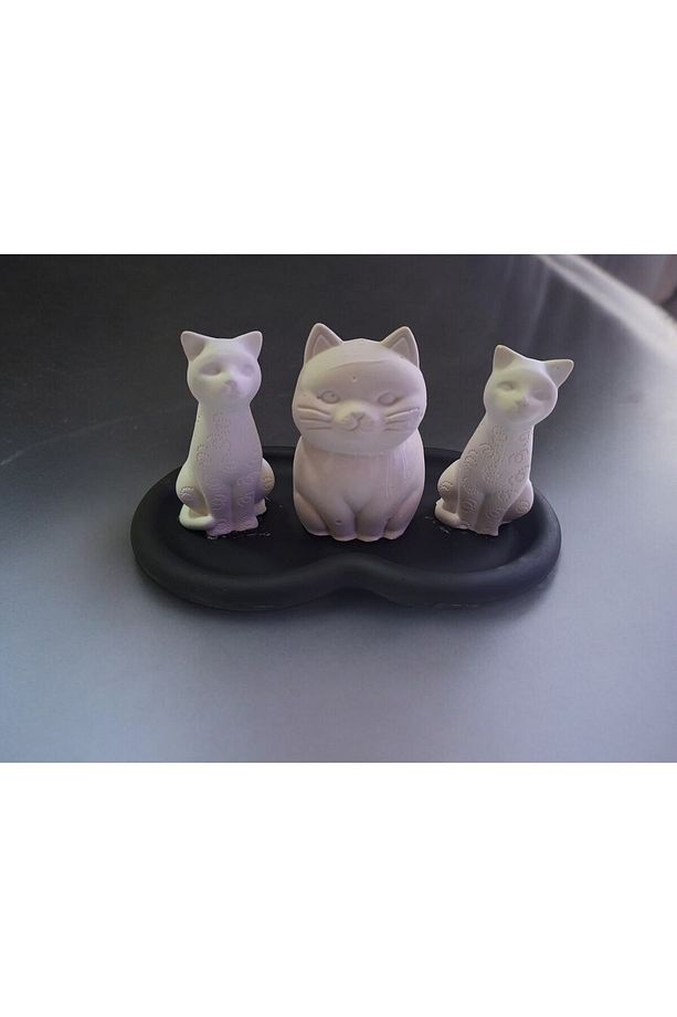 Dekoratif Kedi Figürleri ve Tabak Seti – Taş Tozu - 1