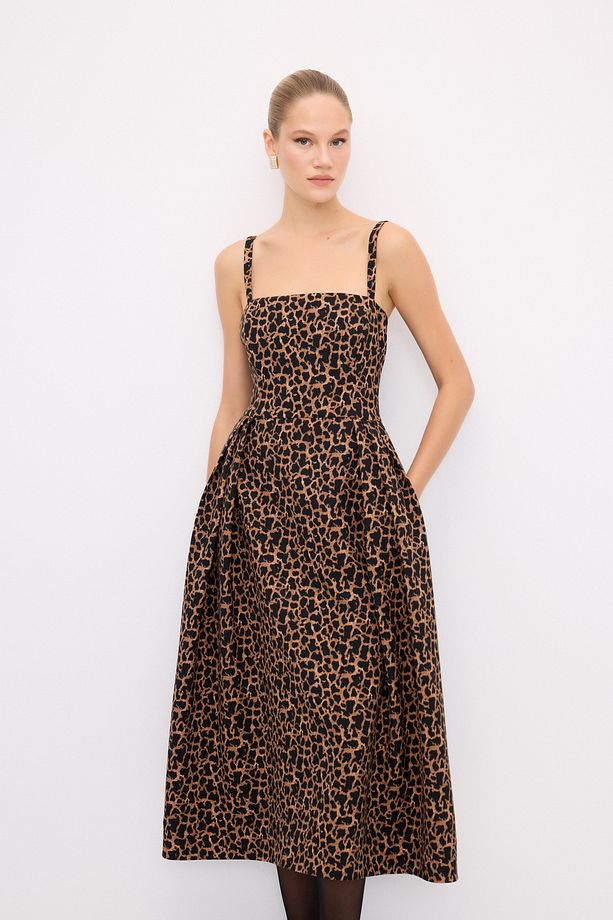 Mert Aslan Leopar Deseni Midi Boy Midi Elbise - 4