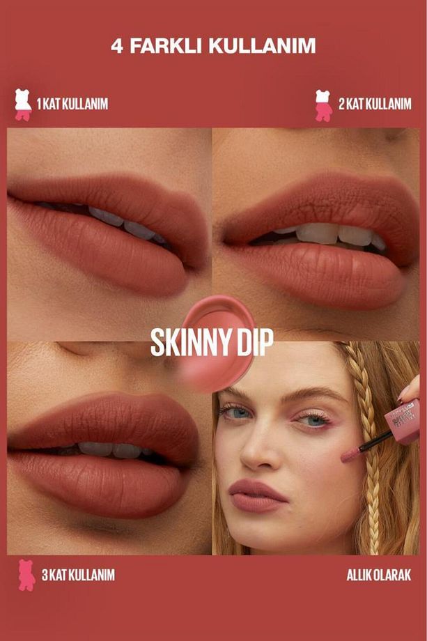 Teddy Tint Likit Mat Tint 15 Skinny Dip & Super Lock Brow Glue Kaş Sabitleyici Anahtarlık Hediyeli - 5