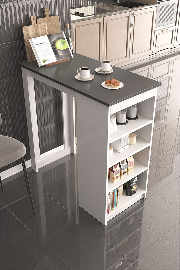 Montego M-6 Yüksek Mutfak Masası Mutfak Barı Antrasit Beyaz - 2