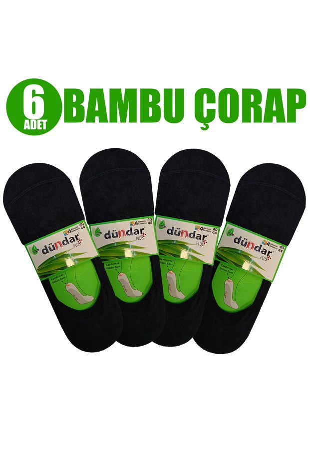 Plus 4 Seasons Anti-Slip Silicone Banded 6 Pieces Black Men's Bamboo Ballerina Socks