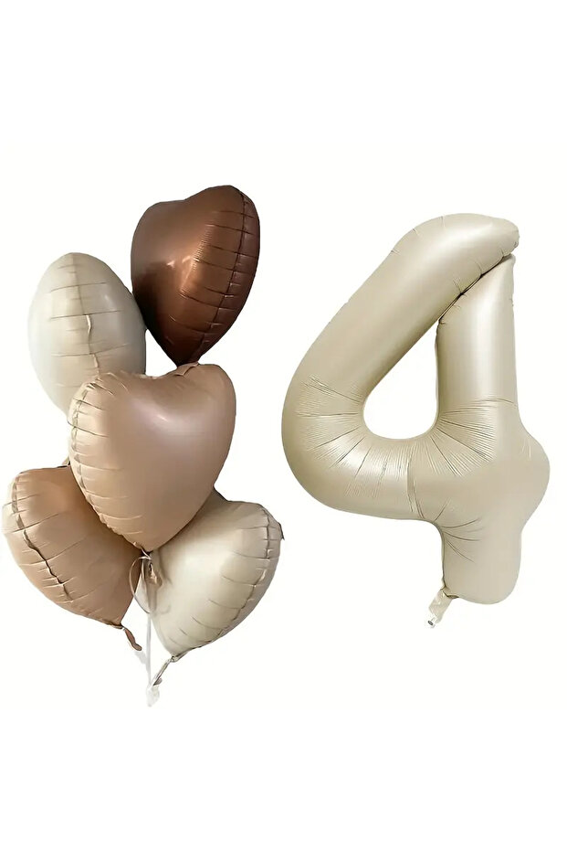 4th Birthday Retro Beige Age Balloon Latte Beige Coffee Heart Retro Birthday Balloon Set
