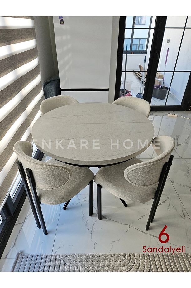 Oliva Masa Badem Sandalye Takımı - Açılabilir Yuvarlak Mdf Masa + 6 Sandalye | Mutfak 100x100 - 7