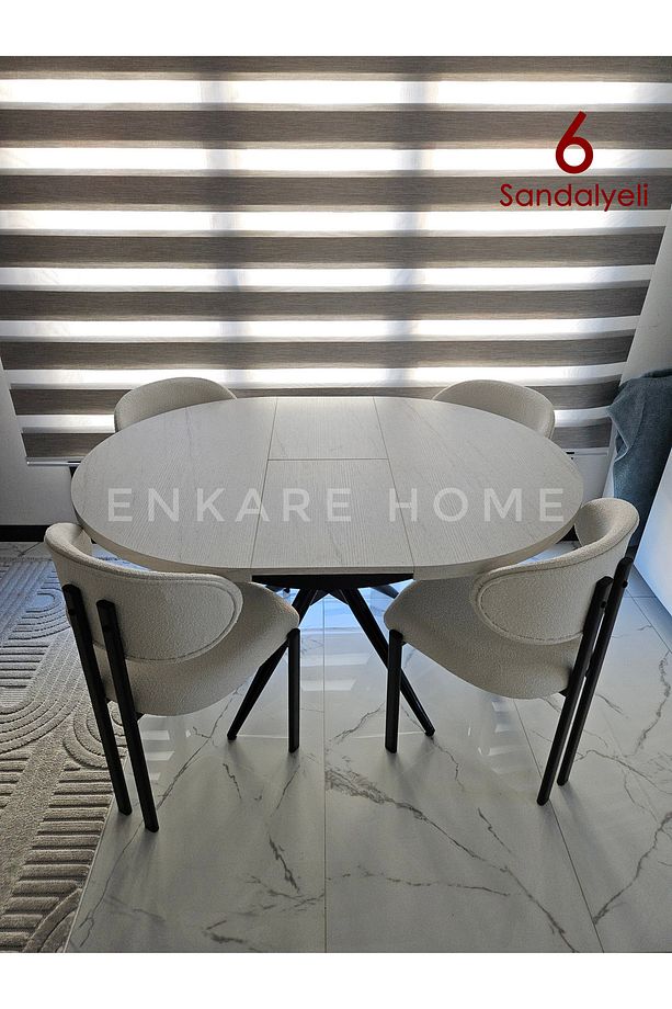 Oliva Masa Badem Sandalye Takımı - Açılabilir Yuvarlak Mdf Masa + 6 Sandalye | Mutfak 100x100 - 1