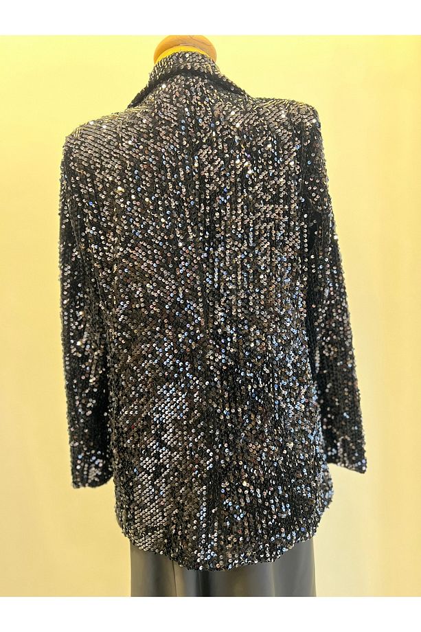 Siyah payet blazer ceket - 5