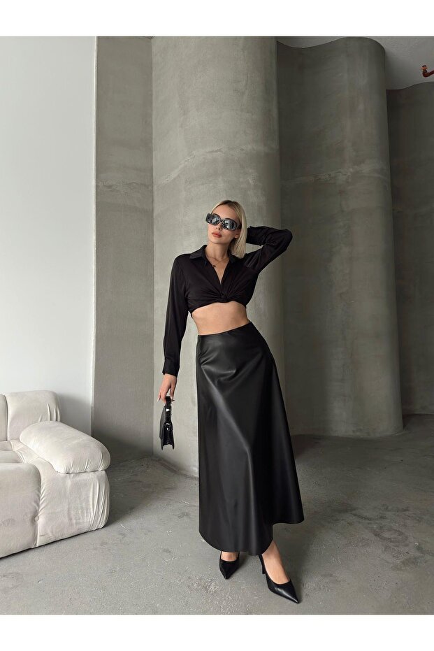 Maxi Boy Çan Deri Etek - 1