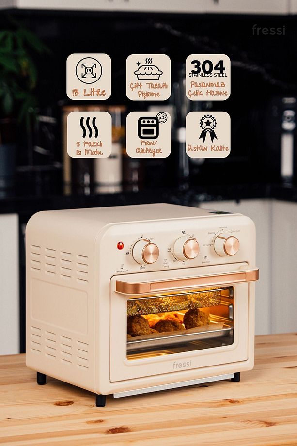 Mini Fırın Akıllı Kore Fırını Süre Ve Derece Ayarlı Airfryer Fonksiyonlu 13 Litre Fritöz Af-01 - 3