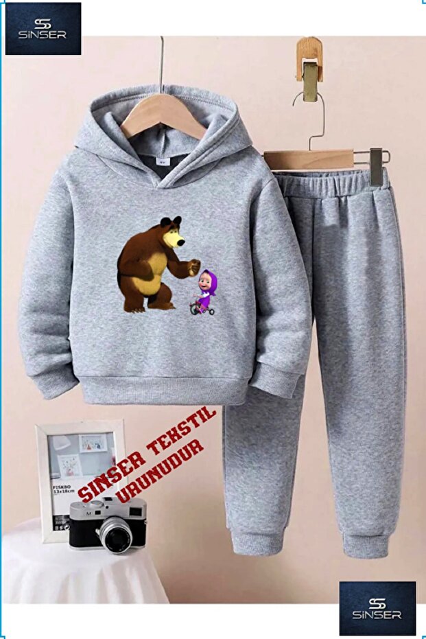 Hooded Children's Printed Tracksuit Set “Table with Boy Bear"
