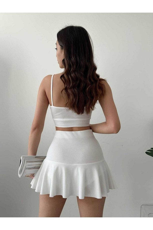Fitilli Volanlı Şort Etek - 4