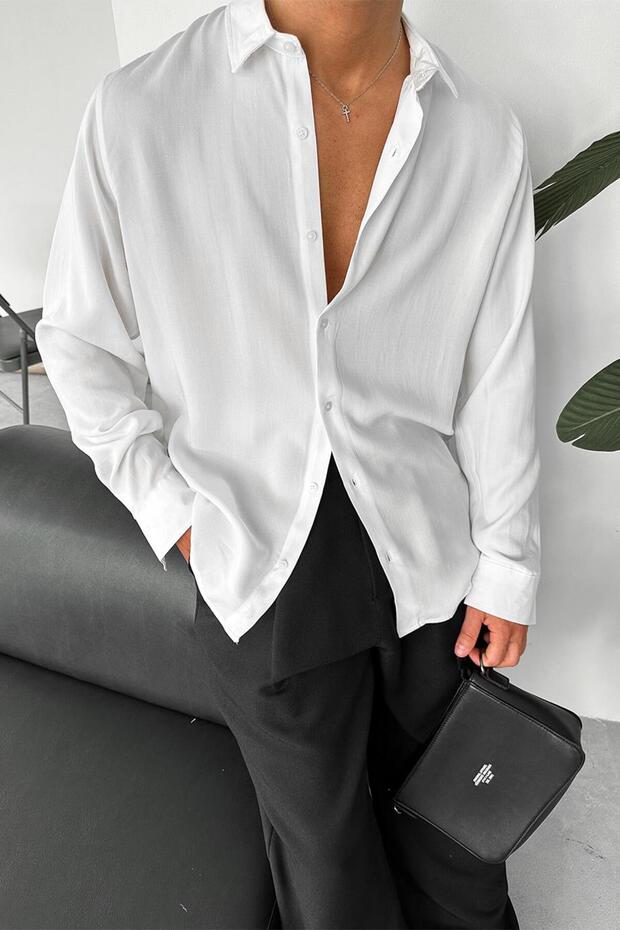 قميص مريح أساسي من قماش الليوسيل الأبيض - 3