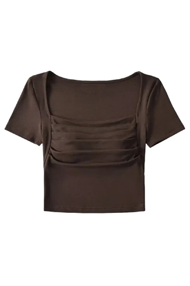 بلوزة قصيرة الأكمام ذات رقبة مربعة وأكمام قصيرة - 2