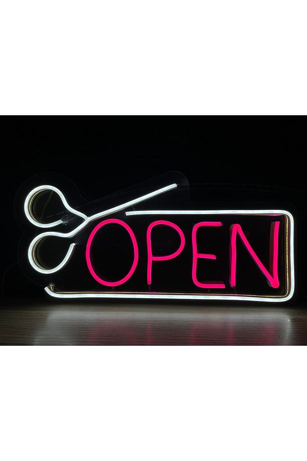 Neon LED Duvar Dekoratif Aydınlatma -Open Berber, 30x15cm- - 5