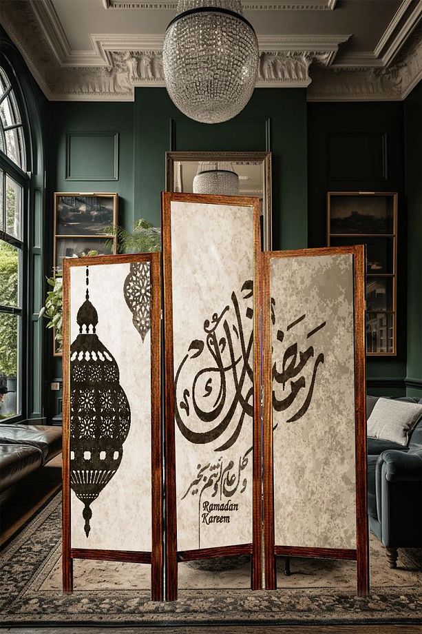 Masif Ahşap Kumas Asimetrik Paravan - 1