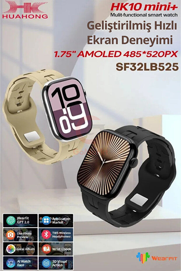 HK 10 Mini Plus 41mm Amoled Ekranlı Akıllı Saat 3 Kordonlu - 3