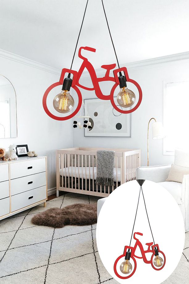 Bicycle Avize Ahşap Sarkıt Modern Rustik Lamba Dekoratif Cafe Ofis Genç Çocuk Odası Salon Avize - 7