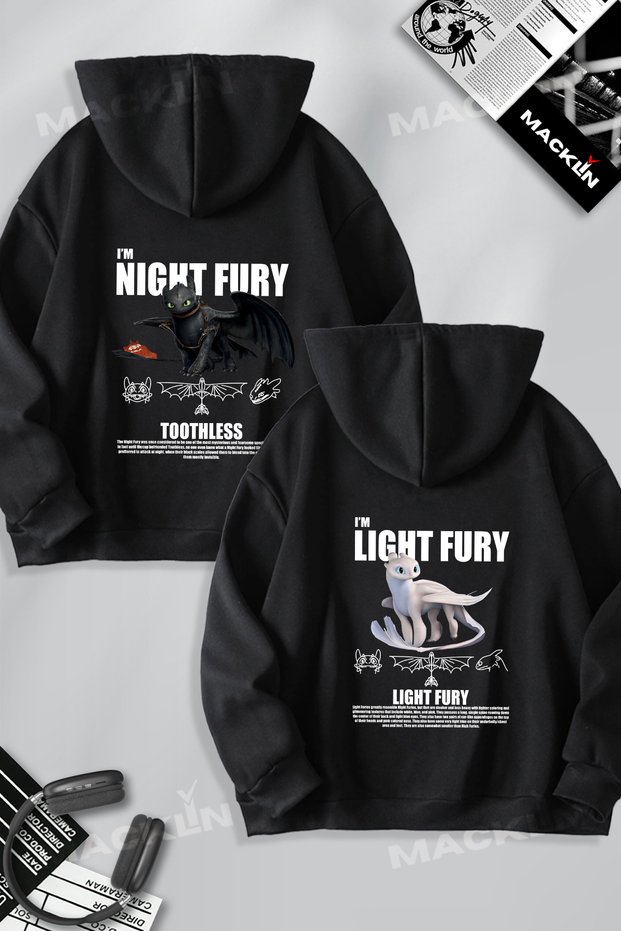 Lover & Friend Couple Combination Night & Light Fury Dragon Printed Hooded Sweatshirt Set of 2