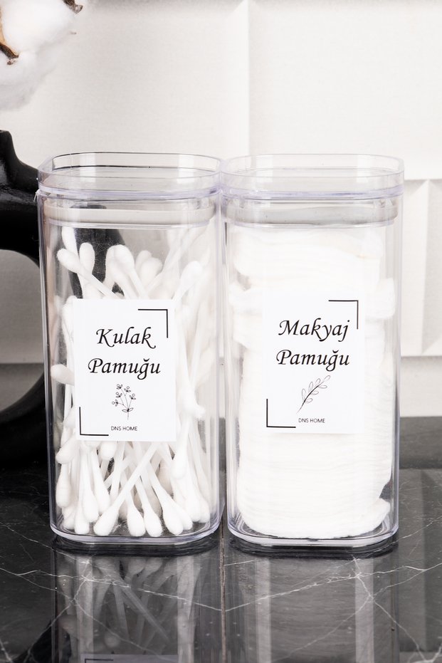Bathroom Set of 2 Makeup Cotton and Ear Cotton Organizer Bathroom Organizer Acrylic Set