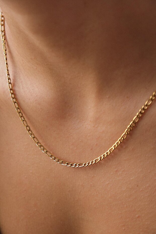 Steel Thin Figaro Chain Necklace Anti-Tarnish 3mm Unisex