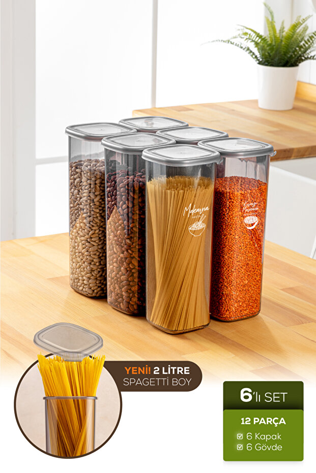 Set of 6 Labeled Airtight Food Storage Containers 2 Lt Anthracite