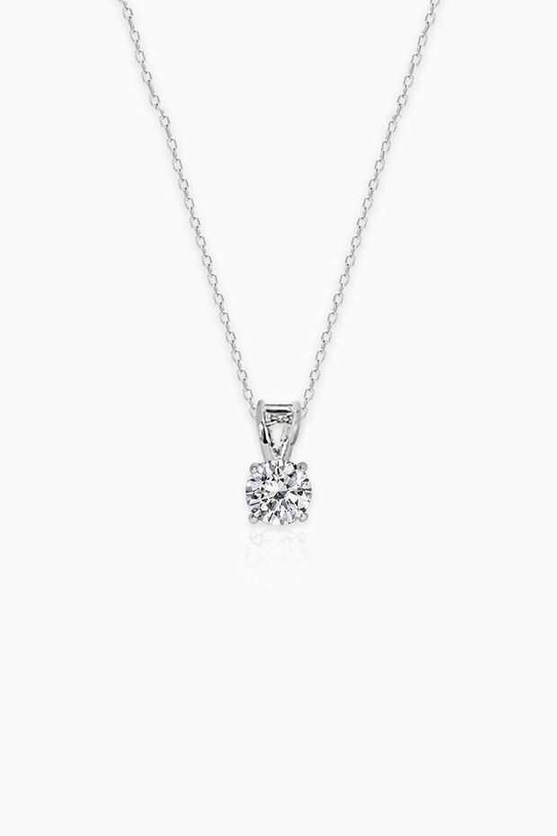 Single Stone Model Minimal Silver Color Plated Women's Necklace
