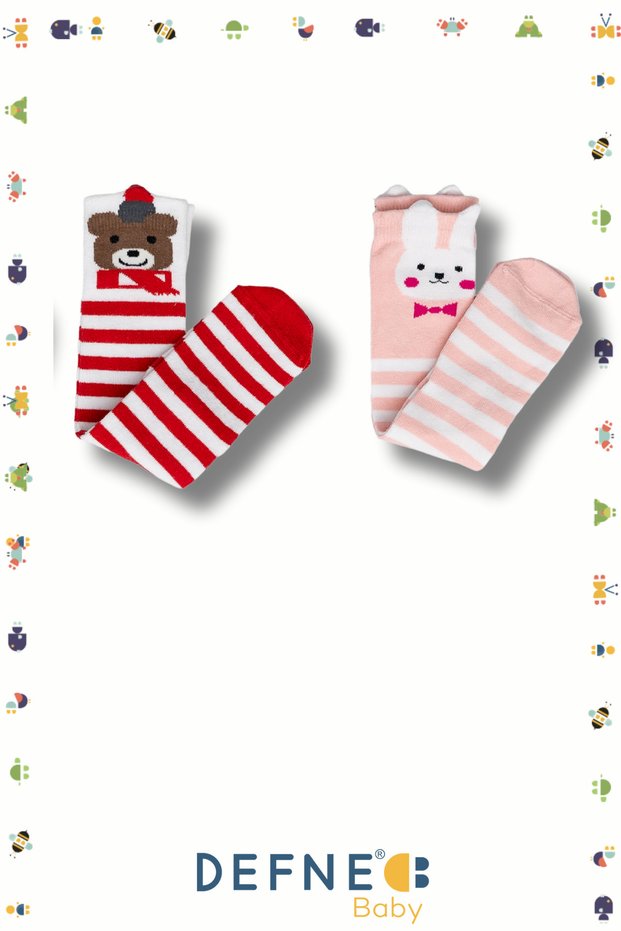 2 Pairs Cute Animal Figures Cotton Knee-Length Children's and Baby Socks