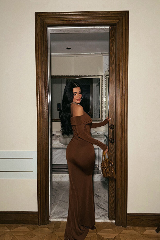 Rochie lungă maro Fallon - ATE-2186 - 6