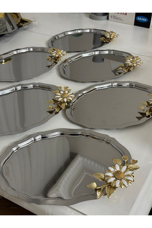 ÇELİK OVAL MODEL 6 ADET BÜYÜK PAPATYALI SERVİS VE SUNUM TEPSİSİ - 3