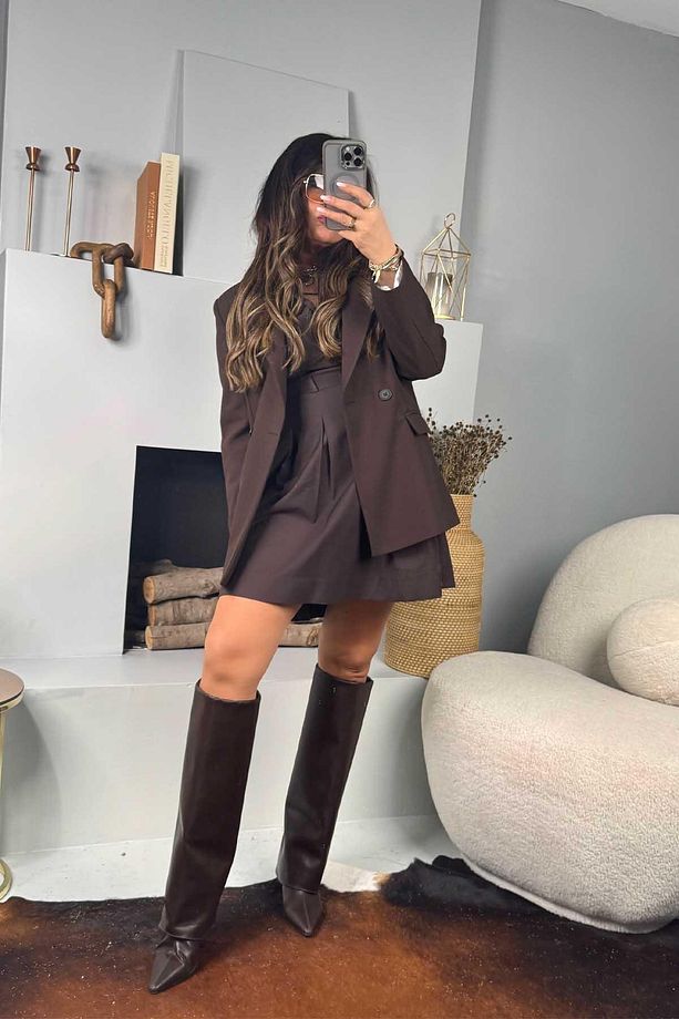Poplin Kumaş Kemerli Elbise Acı Kahve - 7