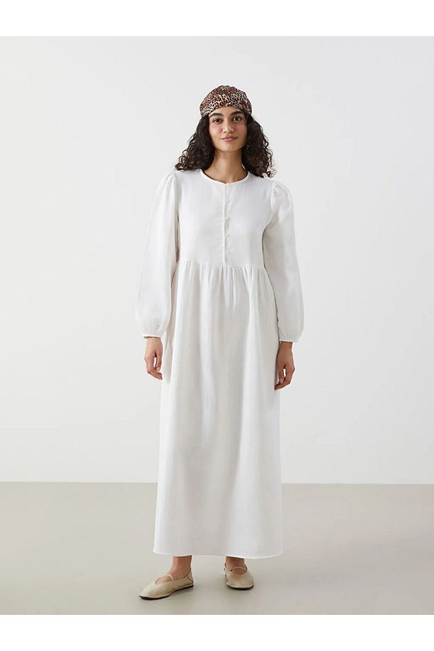 LCW Modest Ekru Bisiklet Yaka Kadın Elbise - 2