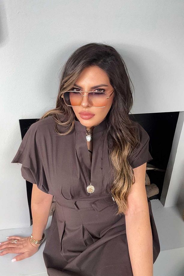 Poplin Kumaş Kemerli Elbise Acı Kahve - 6