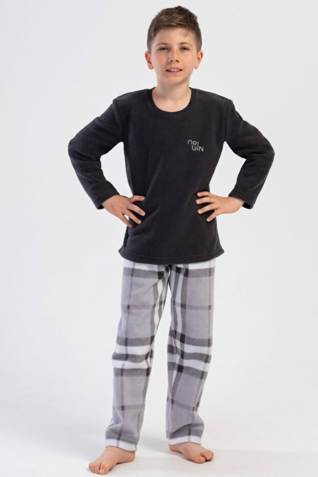 Boy's Fleece Long Sleeve Smoked Pajamas Suit C7T5N0O304
