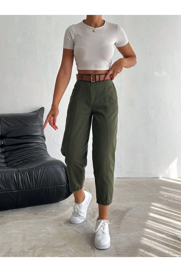 Gabardin Önü Çımalı Balon Pantolon - 1