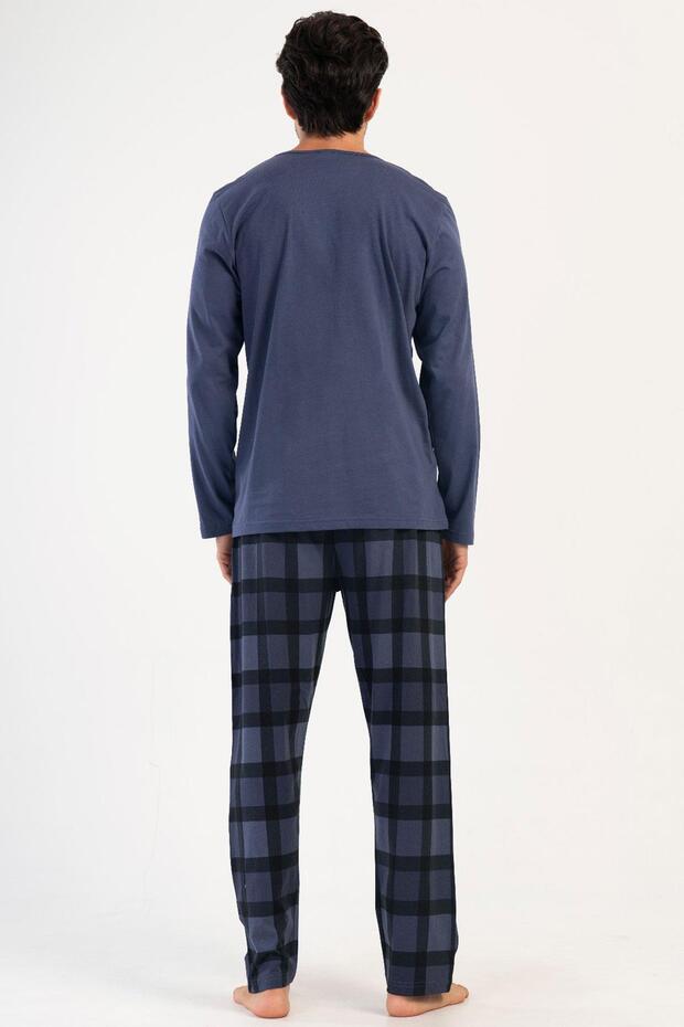 Erkek Uzun Kol Koyu Mavi Pijama Takım C6T0N0O504 - 4