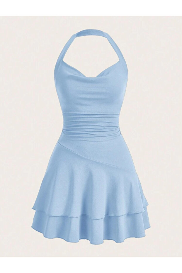 Eva - Ruffled Mini Dress with Halter Neck
