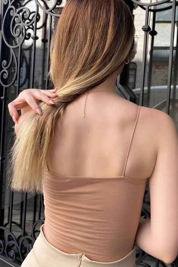 Kadın Bej İp Askılı Örme Body Bluz HZL24S-ZK11001 - 4