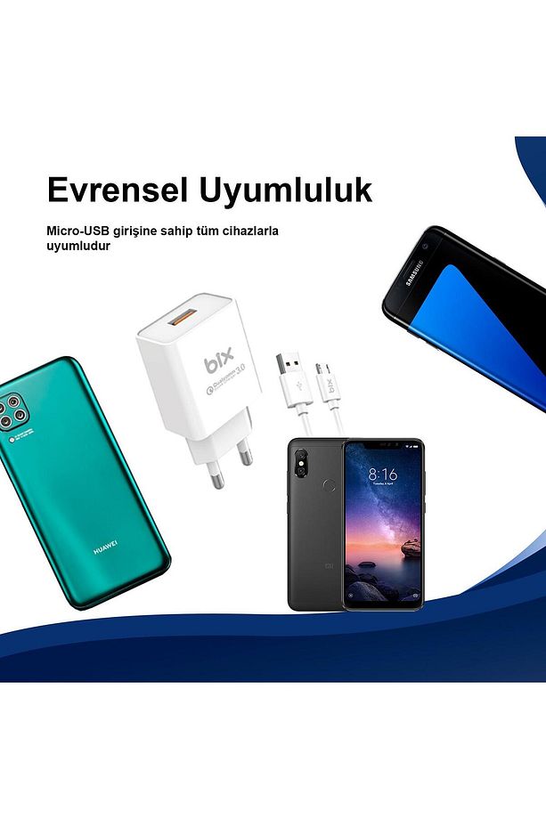 Bx-m18qta 18w Qualcomm 3.0 Hızlı Şarj Adaptörü Ve Micro Usb Şarj Kablosu 1 Metre - 5